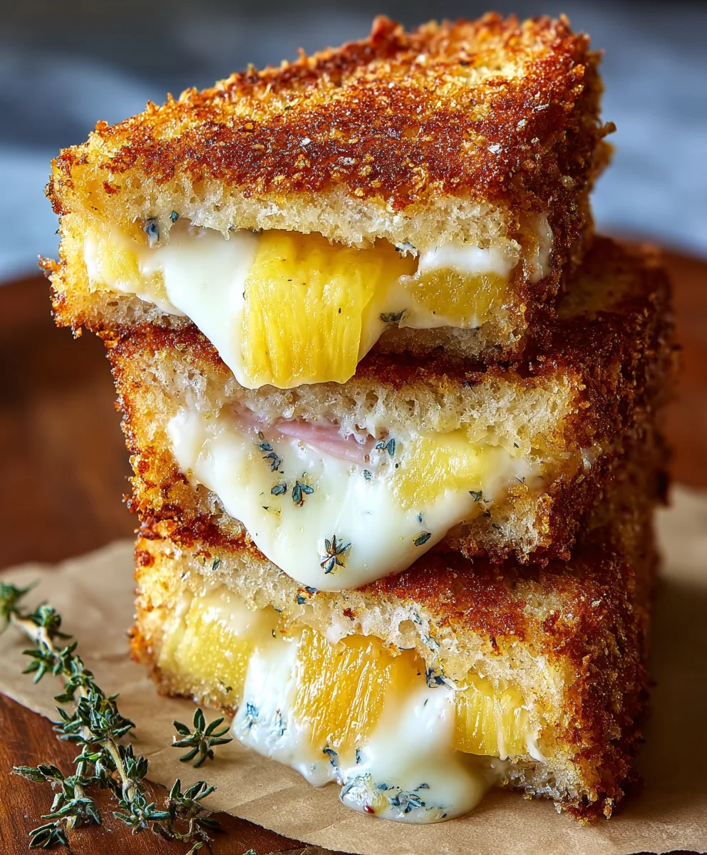 Hawaiian Cheese Crusted Grilled Cheese Sandwich