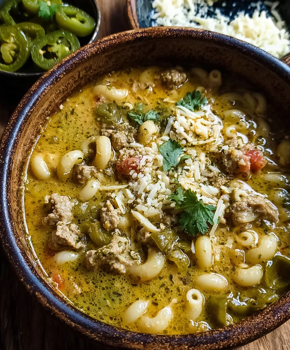Green Chile Beef Soup with Cheese - Hearty & Delicious